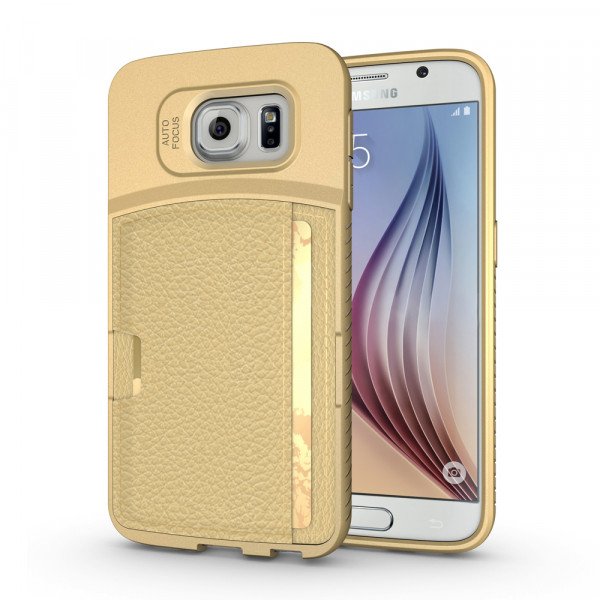 Wholesale Samsung Galaxy S6 Credit Card Fiber Hybrid Case (Champagne Gold)